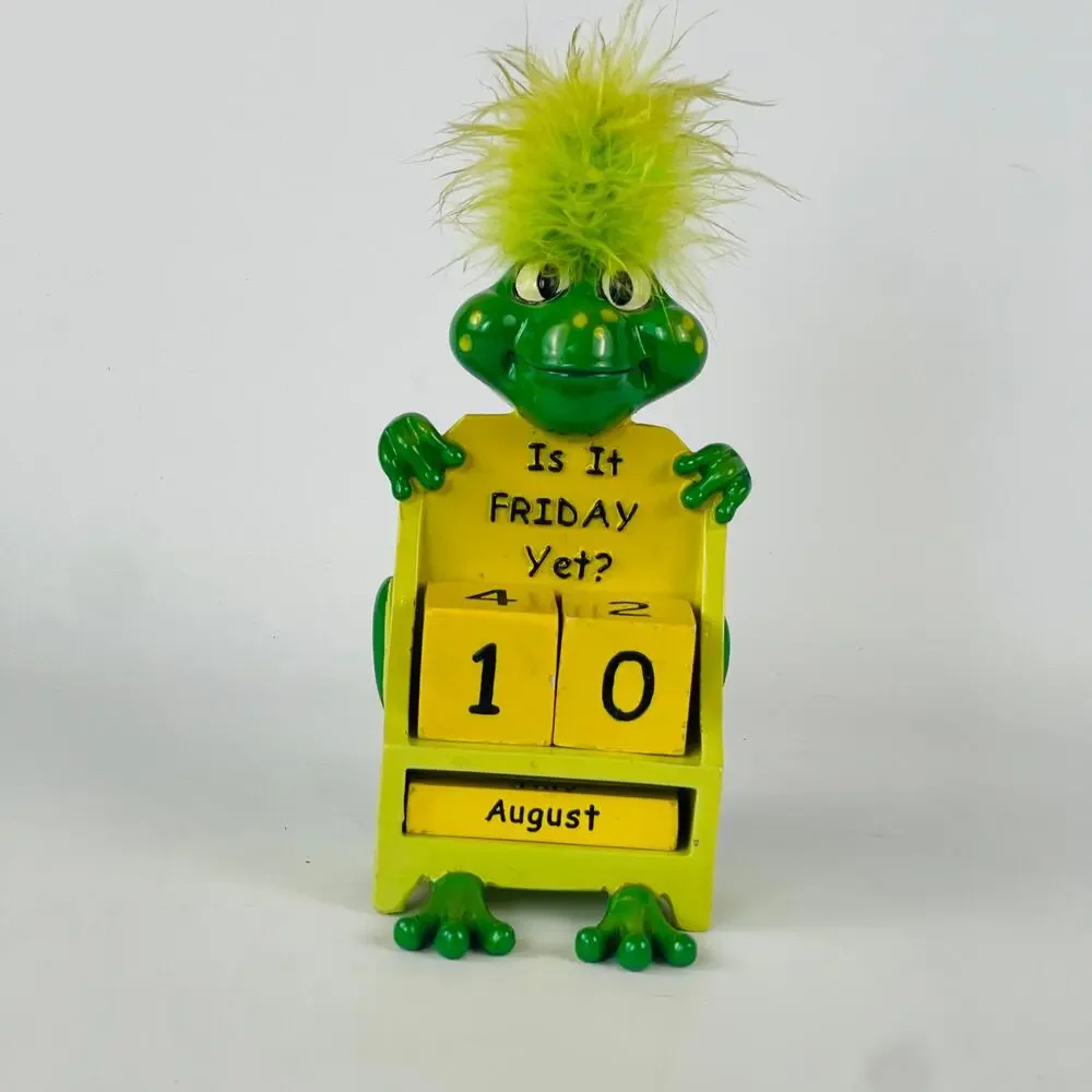 Funny Green Frog Perpetual Calendar; Is it Friday Yet? Month/Day. RARE